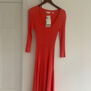 A.L.C. Ribbed Knit Three Quarter Sleeve Scoopneck Bias Cit Midi Dress Size S NWT
